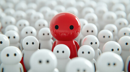 Red figure stands out from a crowd of white figures.