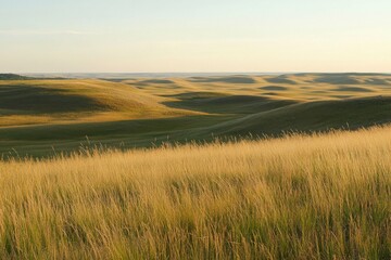 Obraz premium Prairie grass in wind mathematics, wheat gold and prairie green, rolling light