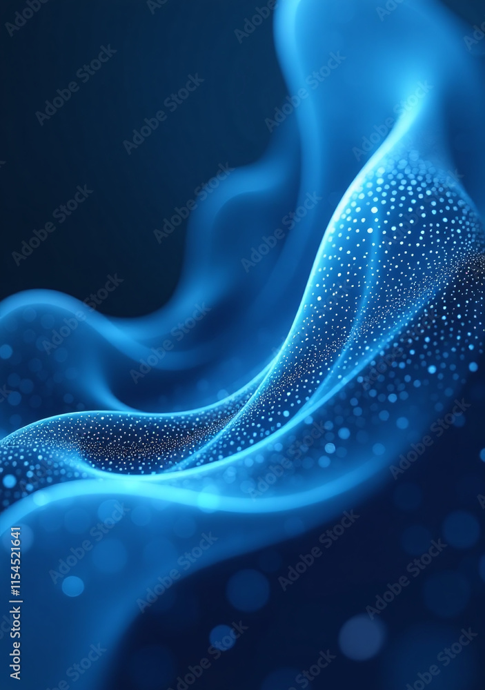 Poster blue abstract art features dynamic curves blurred patterns detailed fractals futuristic science conc