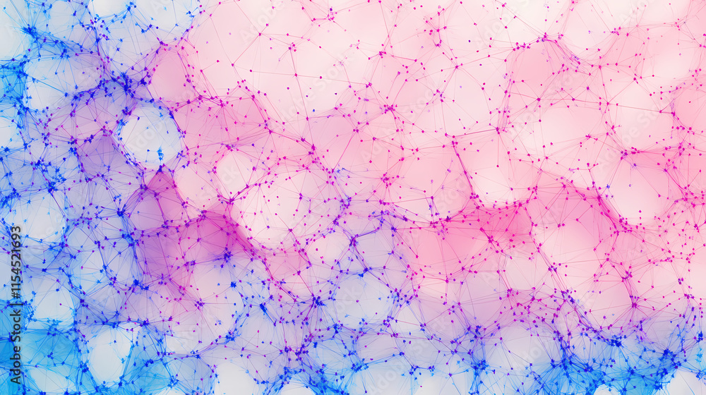 Canvas Prints geometric background with pink and blue connected lines and dots arranged in a crystalline hexagon p