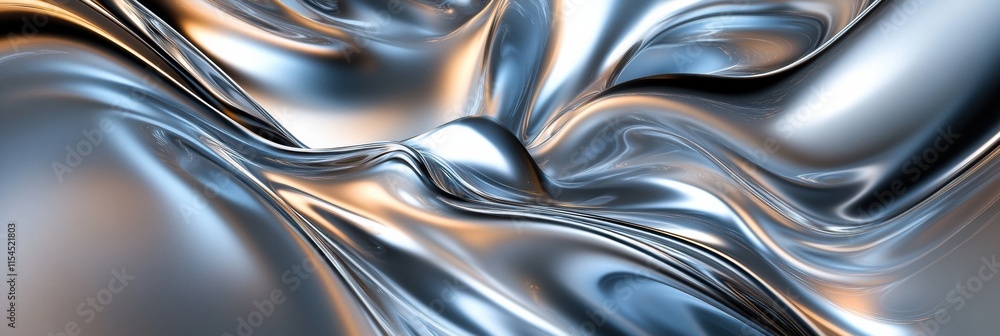 Poster swirling abstract 3d metallic textures create a visually captivating composition in shades of silver