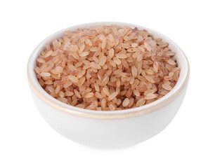 Raw organic matta rice in bowl isolated on white