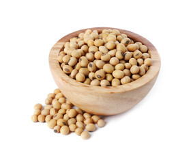 Soy beans in bowl isolated on white