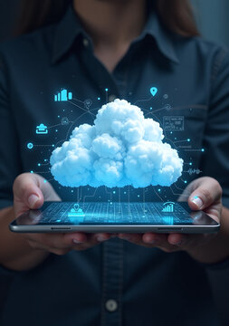 cloud computing shown brightly tablet displaying e art