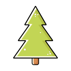 Vector outline cute green Christmas tree for kids isolated on white background