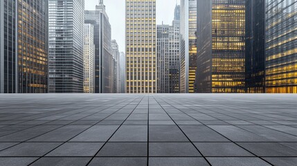 Fototapeta premium Empty Plaza with Cityscape Background: Modern Urban Scene