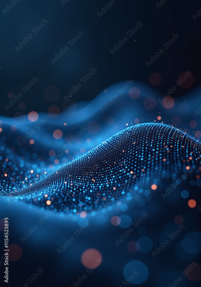 Poster dark background waves illustrate data technology abstract futuristic scene connected dots