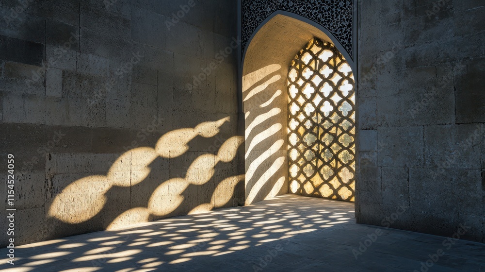 Poster light and shadow play in an architectural space.