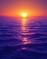 A serene sunset over calm ocean waters, creating a tranquil atmosphere.