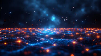 Obraz premium Abstract blue and orange particle wave background.