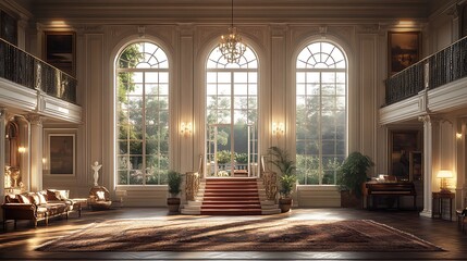 Grand Mansion Foyer, Sunlight, Classic Architecture