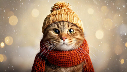 ニット帽とマフラーを纏った猫 2