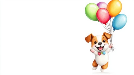 Joyful Pup Embracing Colorful Balloon Bouquet for Celebratory Occasion