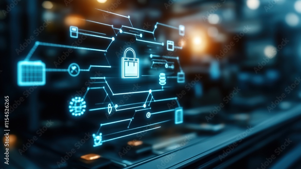 Poster Digital Security Concept with Lock Icon and Data Connections Illustrated by Futuristic Graphics in a Modern Technology Environment