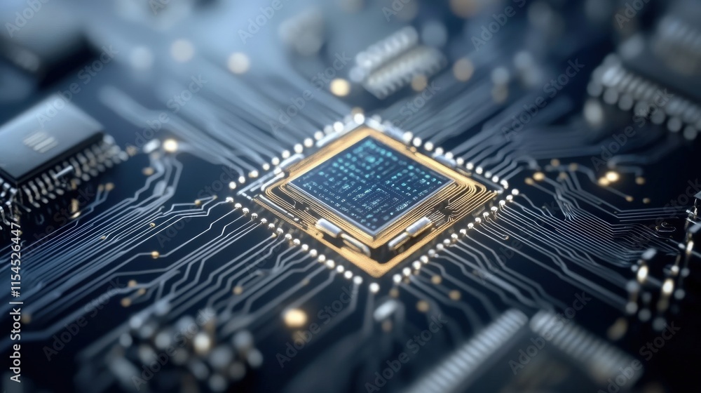 Aufkleber Close-up View of Advanced Microprocessor on a Circuit Board with Intricate Chip Design and Electronic Components in High Definition
