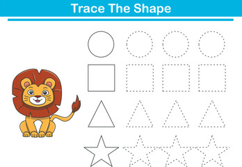 Tracing lines of different shape for kids with lion. Vector Illustration