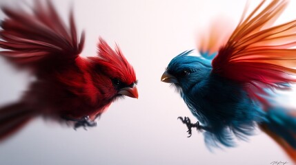 Obraz premium Clash of the Titans: A Vivid Digital Painting of Two Birds in Mid-Air