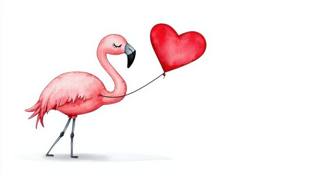 Loving Flamingo Holding a Red Heart Symbolizing Romance and Valentine s Day