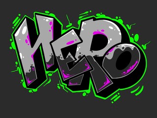 digital illustration of hero font, with cool graffiti style and calm colors © Soxlam