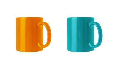 Blank cups isolated on white, set. Mockup for design