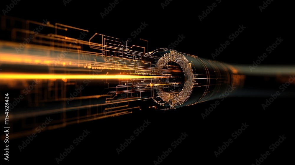 Aufkleber Futuristic Abstract Digital Visual of Glowing Lines and Circuit Patterns Representing High-Speed Data Transmission and Technology Innovation