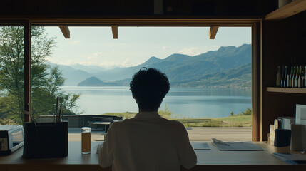 Single person gazing thoughtfully through a window, reflecting on solitude and introspection, capturing the essence of personal contemplation and inner peace.
