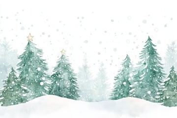 Obraz premium A snowy landscape with three trees and a star