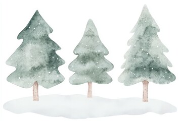 Fototapeta premium Three trees are painted in a snowy landscape