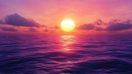 A vibrant sunset over a tranquil ocean, showcasing serene beauty.