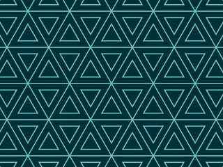 Seamless teal and dark teal geometric pattern of interlocking triangles.