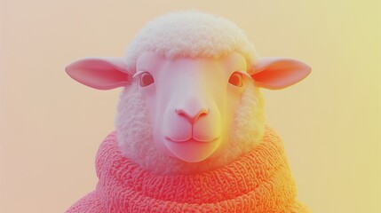 Whimsical Sheep in Cozy Sweater Against Vibrant Background