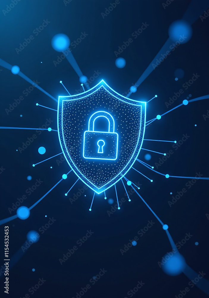 Poster protect internet connections polygons dots lines dark blue background better