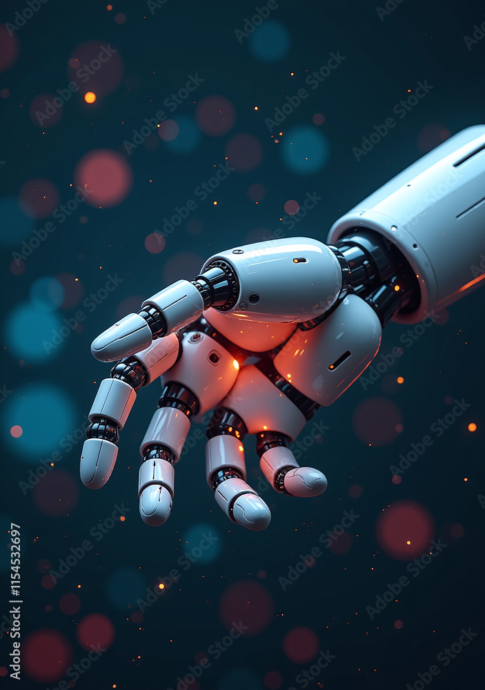 Poster robot hands meet ai big data networks blending science futuristic