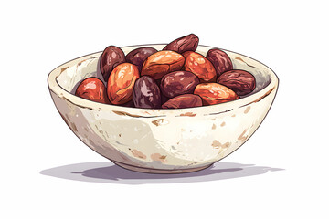 Obraz premium Artistic Illustration of a Bowl Filled with Various Types of Colorful Nuts on White Background