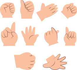 Set of Hands in Different Gestures Emotions and Signs