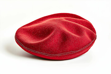 Red Wool Hat on White Background with Unique Textured Design and Elegant Stitching Detail