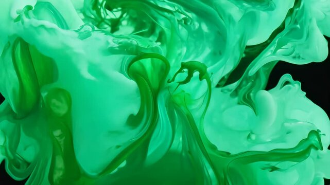 Vibrant green liquid unfolding and swirling in dynamic abstract motion