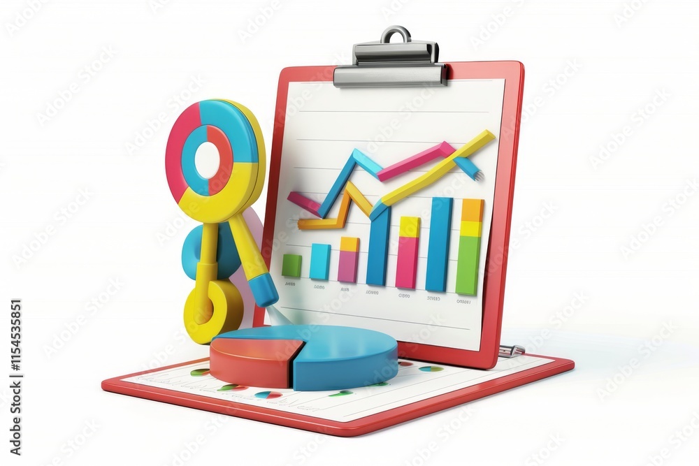 Poster 3d icon of chart and graph representation for achievement