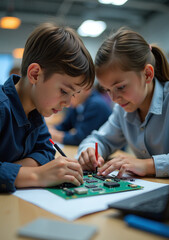 Fototapeta premium young engineers design electronic components together carefully efficiently meet project deadlines every time