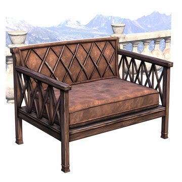 Elegant outdoor furniture piece with diamond pattern in a scenic mountain setting, perfect for relaxation and leisure