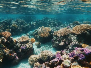 Obraz premium Vibrant Coral Reef Under Clear Turquoise Water