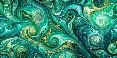 Fluid Abstract Pattern with Green and Teal Swirls