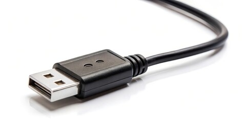 usb black wire cable isolated on background, black usb cable, usb wire