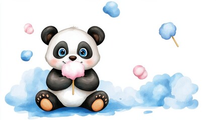 Obraz premium Adorable Panda Bear Plush Toy Surrounded by Fluffy Clouds in a Whimsical Fantasy