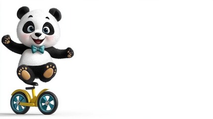 Obraz premium Cute Panda Plush Toy Riding on a Tricycle with Wheels