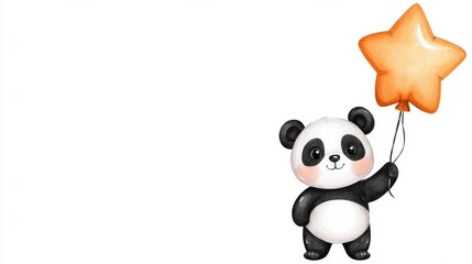 Naklejka premium Cute Panda Plush Toy with Festive Star Balloon Floating Against White Background