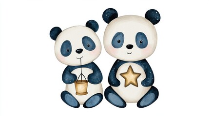Obraz premium Cute Cartoon Panda Bear Plush Toy with Star Shape Design