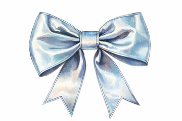 Shiny Blue Satin Bow with Wide Loops and Elegant Tails Perfect for Gifts and Decorations
