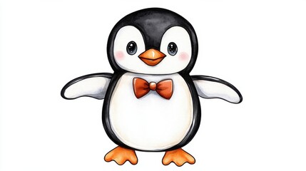 Fototapeta premium Cute Cartoon Penguin in Simple Black and White Design