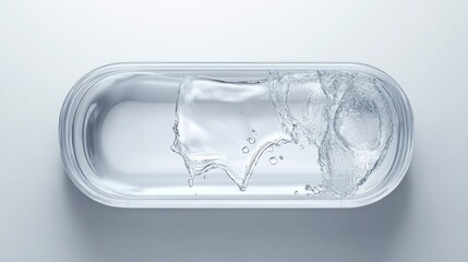 Top view of clear capsule filled with splashing water.